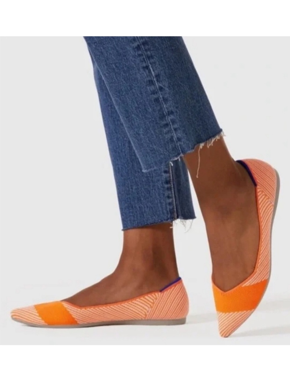 Rothy’s The Point Sherbet Orange White Striped Flats | Retired Colorway